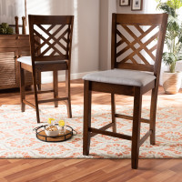 Baxton Studio RH317P-Grey/Walnut-PC Caron Modern and Contemporary Grey Fabric Upholstered Walnut Brown Finished 2-Piece Wood Counter Height Pub Chair Set Set